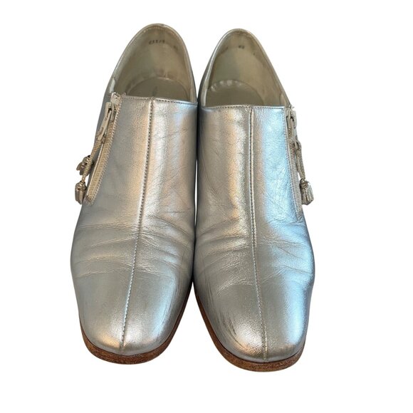 Norman Kaplan Vintage Womens Shooties Size 7 Silver Leather Heels Casual - Picture 11 of 14